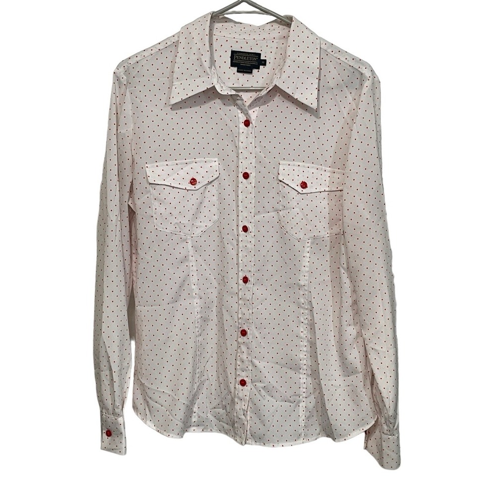 Pendleton Shirt Women's Size 12 Red Polka Dot Long Sleeve Button Blouse‎ Casual